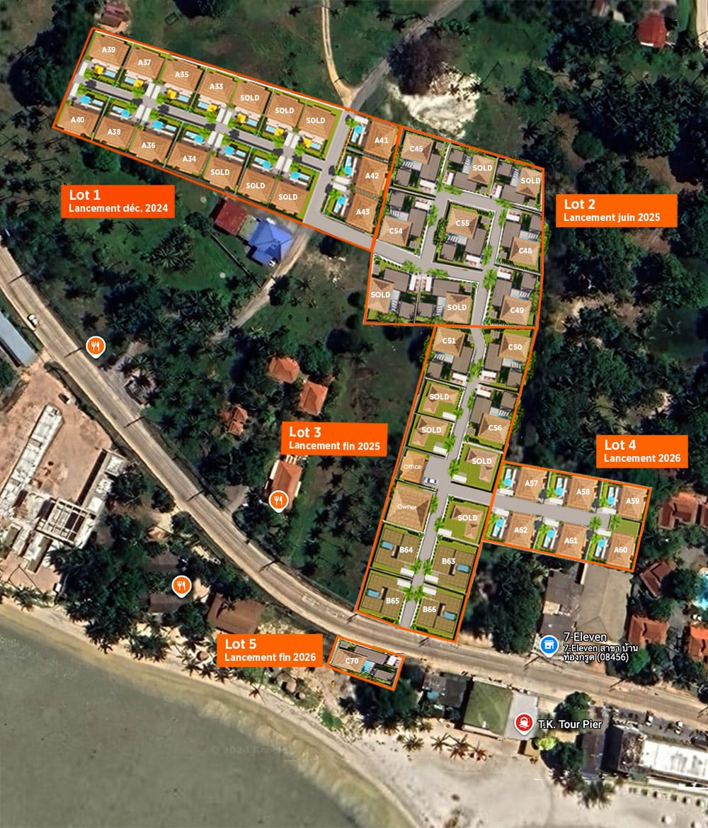 TK Sunset - Thong Krut - Koh Samui - Villas type A - B - C - Plan 4 Lots